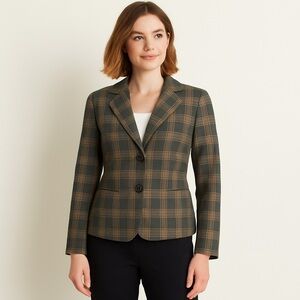 Talbots Plaid Wool Blend Classic Blazer Size 16
